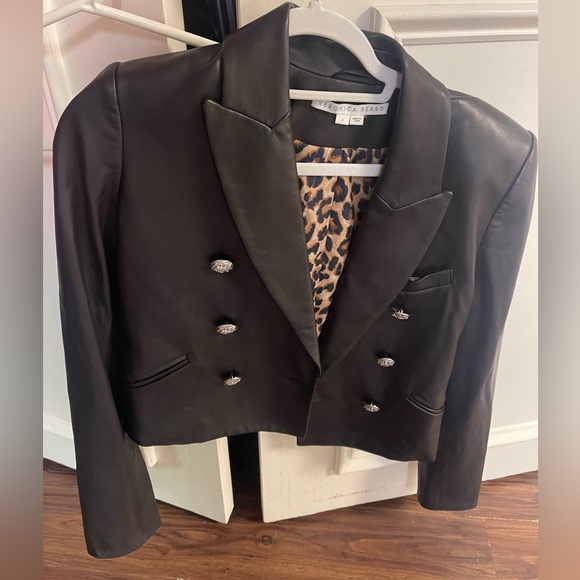 Veronica Beard cropped black leather jacket size 4